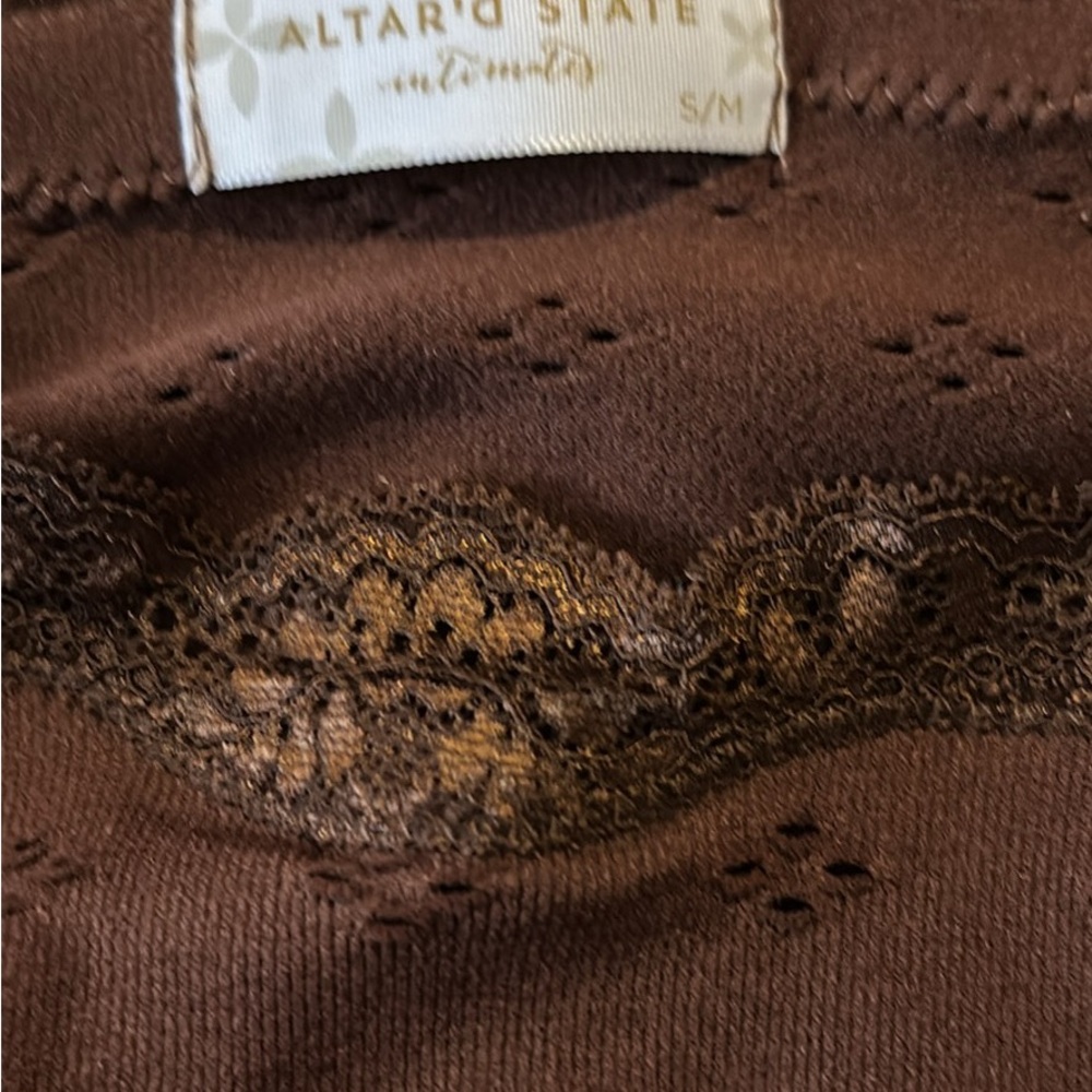 Altar'd State Chocolate Brown Lace-Trim Tank Top